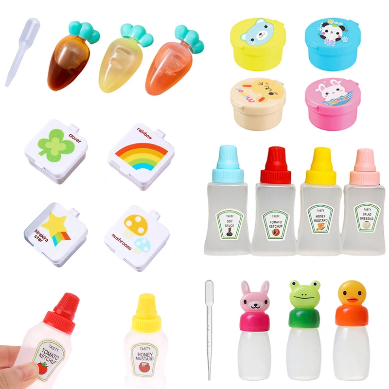 1/2/3/4pcs Mini Lunch Box Accessories Cute Pattern Sauce Box Squeeze Bottle Cartoon Tomato Honey Condiment Container For Kids