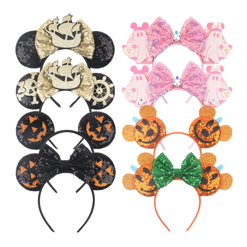 

2024 Disney Halloween Series Ears Headband For Girls Sequins Bow Hairband Festival Party Cosplay DIY Hair Accessories