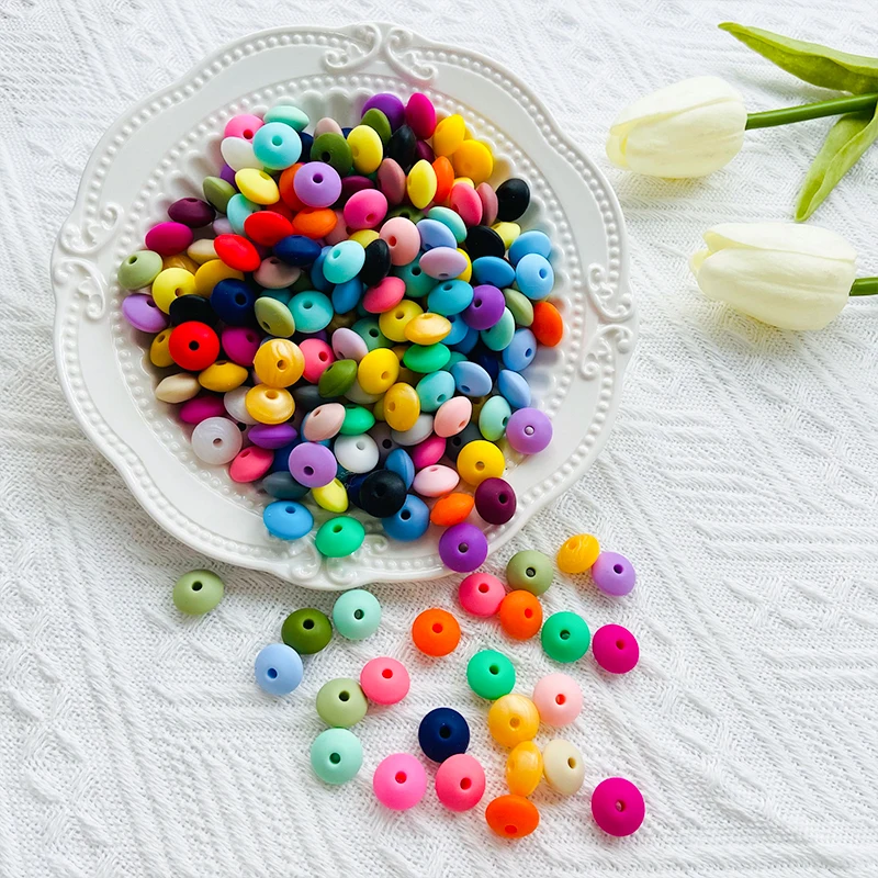 100pcs 12MM BPA Free Silicone Lentil Bead Baby Teether Chewing Bead DIY Nipple Chain Bracelet Necklace Jewelry Accessories