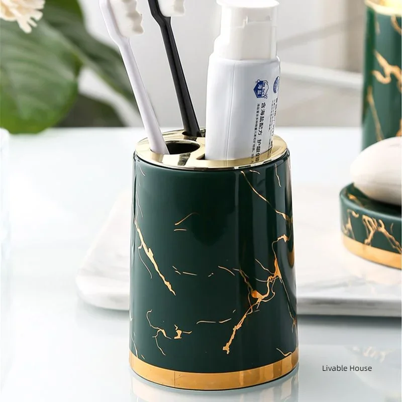 Marbling Ceramic Bathroom Accessories Set Toiletries Wash Set Mouth Cup Lotion Bottle Toothbrush Holder Soap Dish Bathroom Suppl