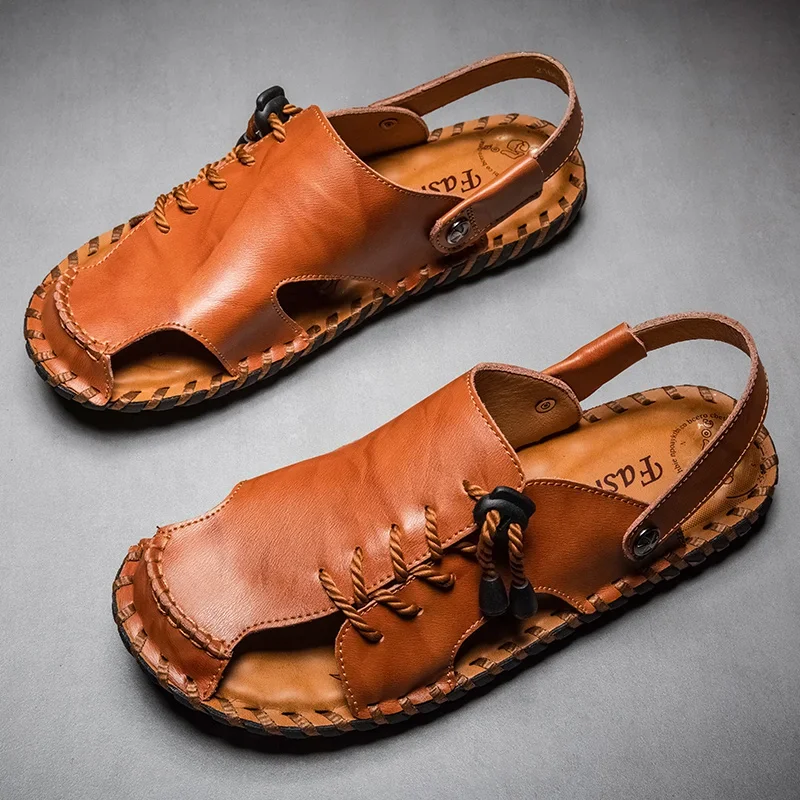 Summer Sandals Men Leather Classic Roman Sandals Slipper Outdoor Sneaker Beach Rubber Flip Flops Men Water Trekking