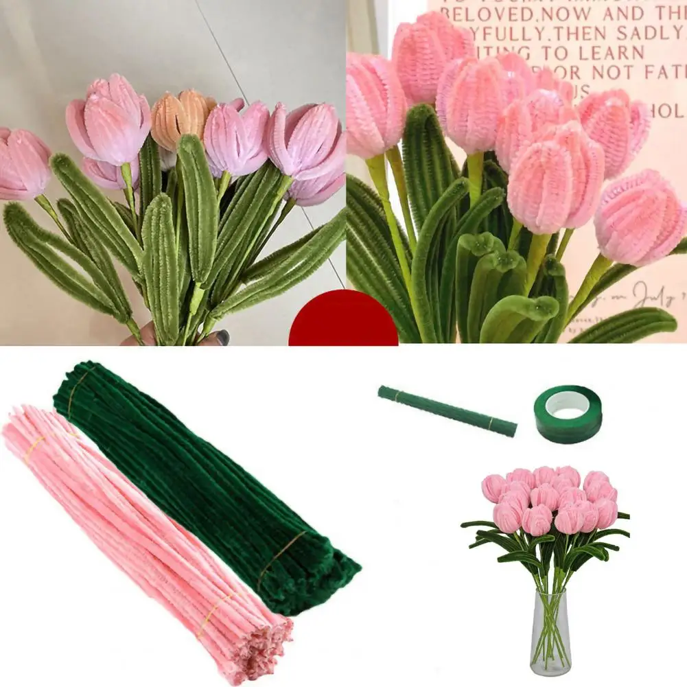 1 Set Pipe Cleaners Crafts Flexible Bendable Wire Colorful Chenille Stems  DIY Tulip Bouquet Making Kit Kids Girl DIY Flower Art - AliExpress