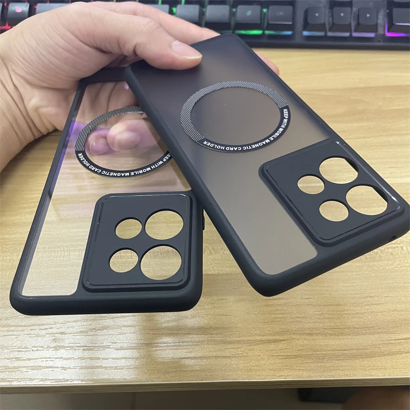 Clear Matte Frosted Magnetic Car Phone Case with Lens Protection