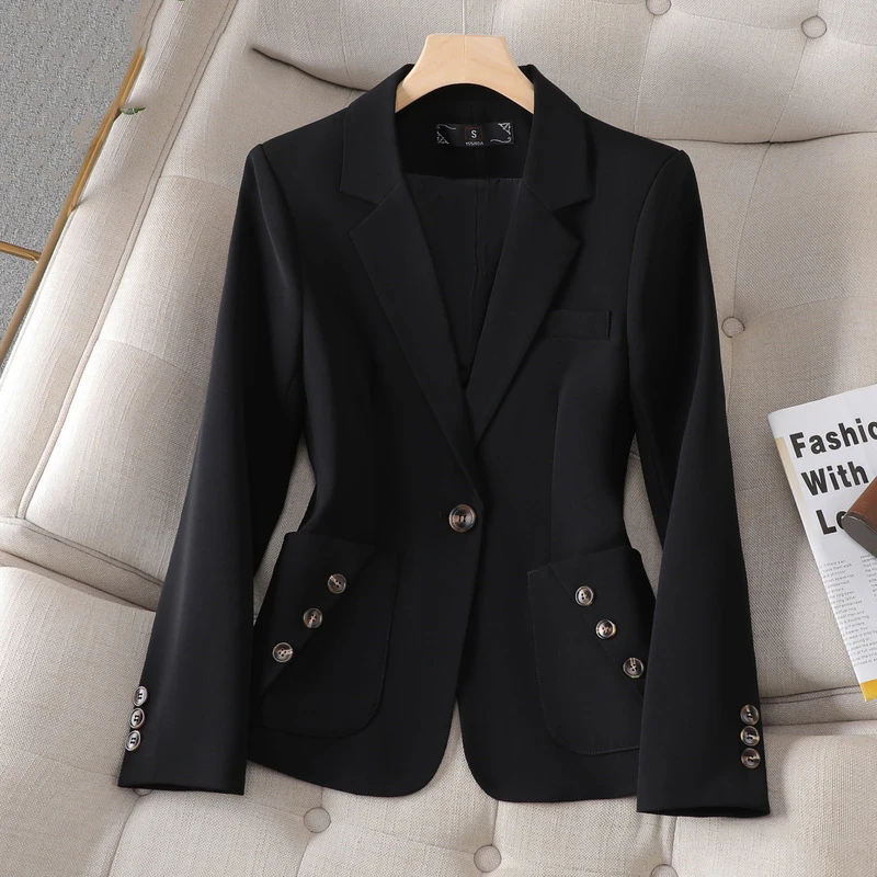 2023 Spring Autumn Black White Blue Blazer Women Ladies Female Business Work Wear Long Sleeve Single Button Solid Formal Jacket