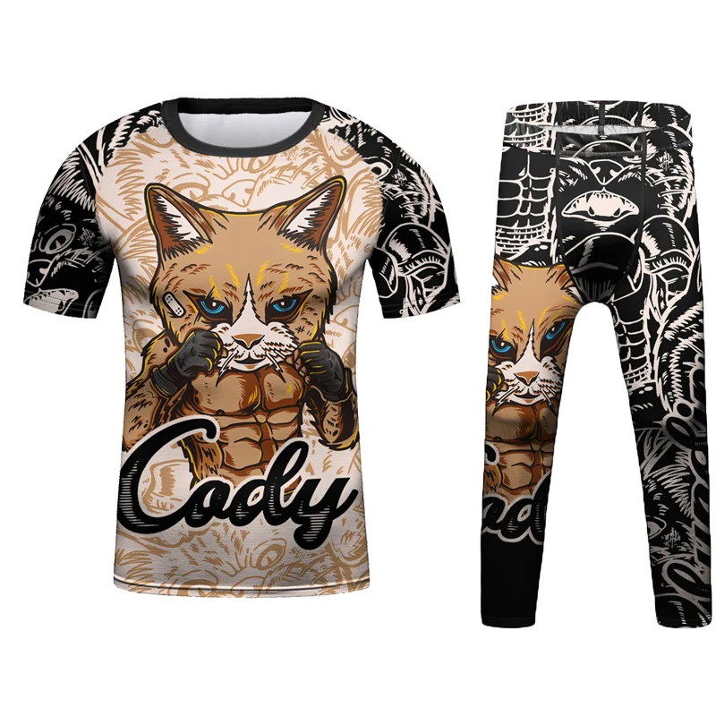 Kids Bjj Rashguard Jiu  T-shirt+Pant KickBoxing Sets Boy Gym Children Muay Thai Shorts MMA Clothing Compression Tights 5