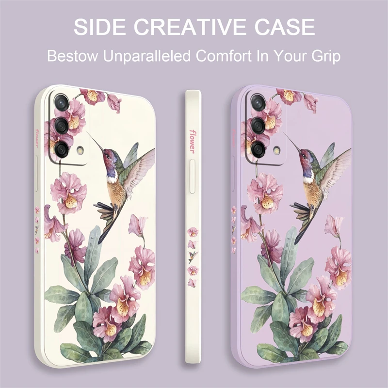 Chic Pink Flowers & Birds Shockproof Silicone Phone Case