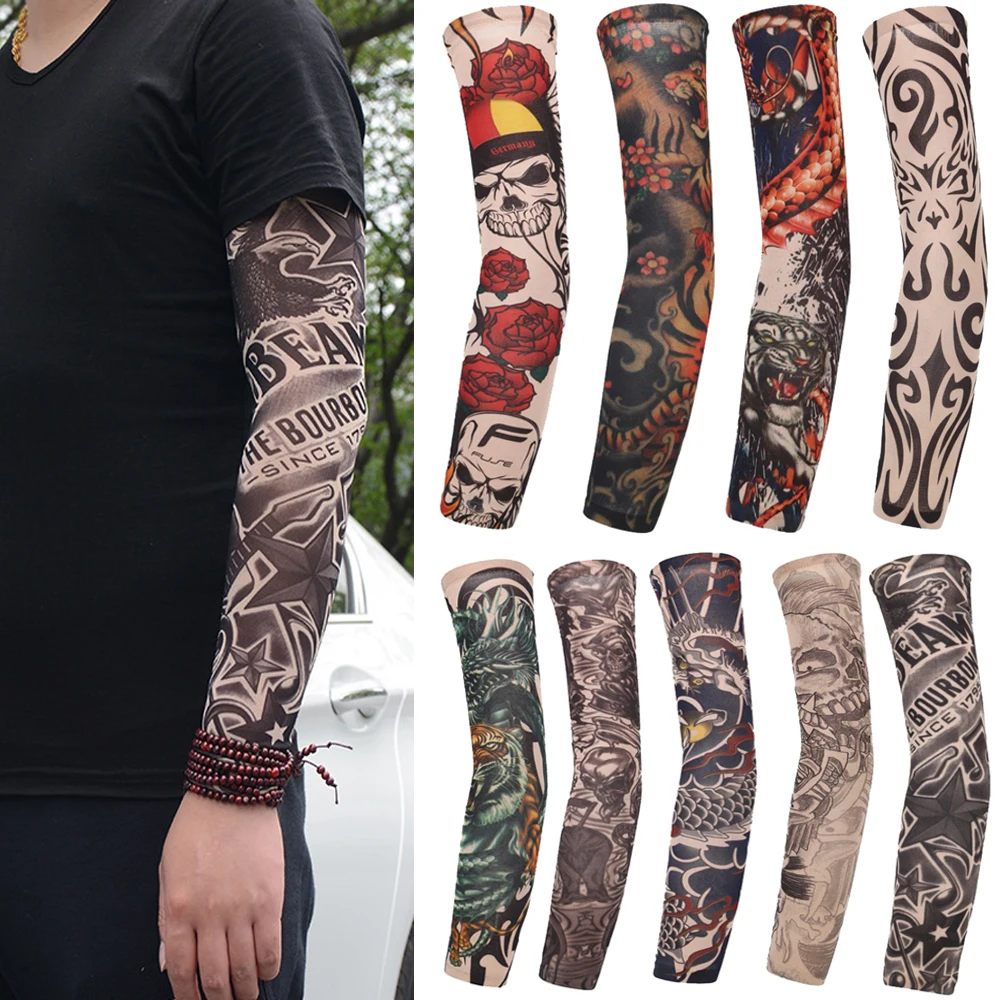 

1PC New Flower Arm Tattoo Sleeves Seamless Outdoor Riding Sunscreen Arm Sleeves Sun Uv Protection Arm Warmers For Men Women