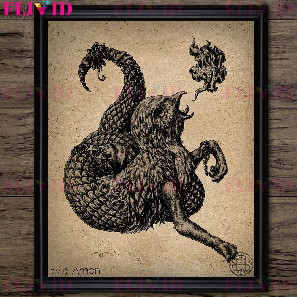 Vintage Gothic Wall Art Canvas: Demons in the Book of Shadows - Pagan Demon Art Poster Print Decor