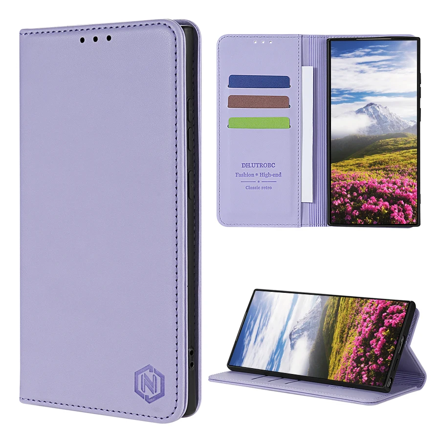 Leather Wallet Case with Card Slot & Magnetic Flip Cover, Skin-Friendly Design
