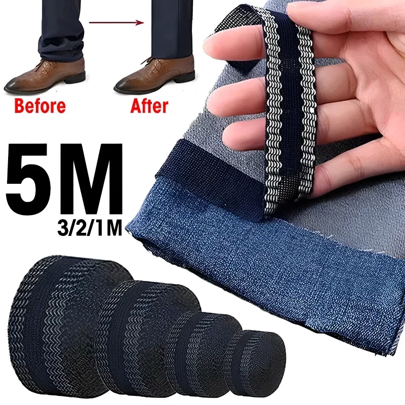 Pants Hem Tape 5M Self-Adhesive Iron-On Hem Tape Iron On Pants Trouser Edge Shorten Repair Pants for Jean Clothing Apparel Diy Sewing Fabric