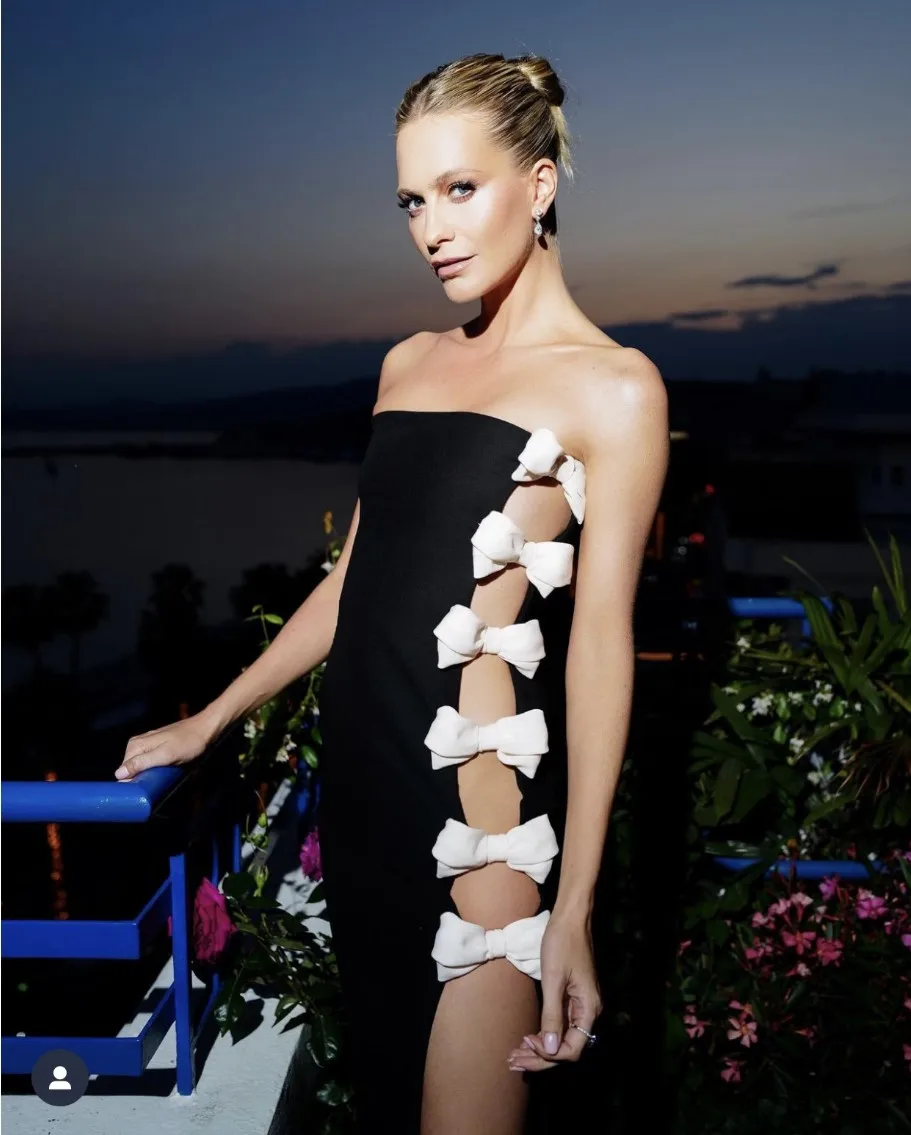 

2023 New Women Summer Sexy Strapless Hollow Out Backless Bow Tie Pacthwork Black Maxi Bandage Elegant Celebrity Red Carpet Dress