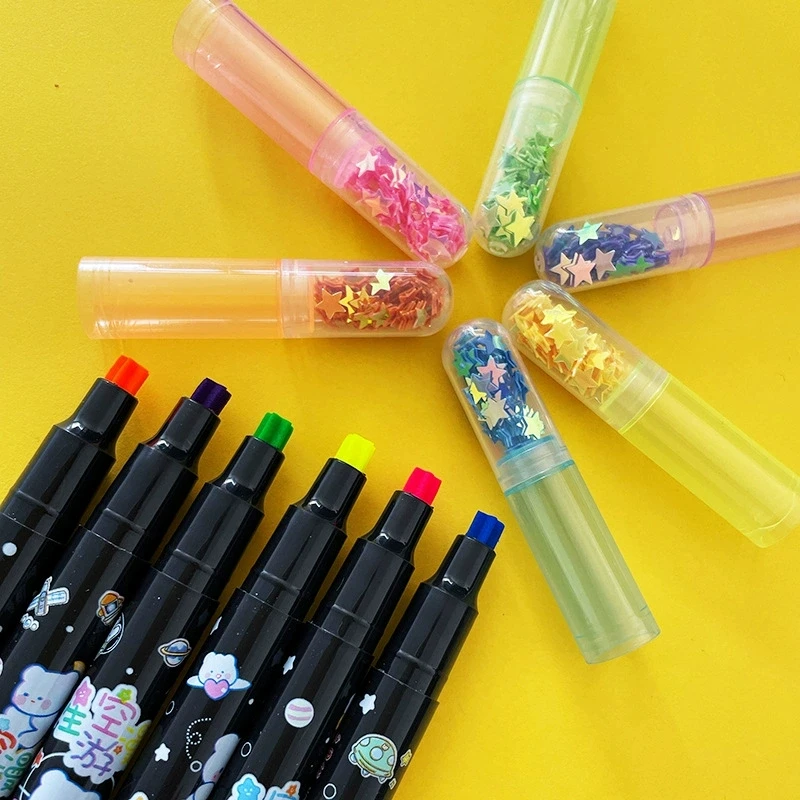 Art Marker 6Pcs/set Cute Star Stamp Highlighter Color Art Marker DIY Hand Account Pen Office Stationery Student School Drawing Supplies