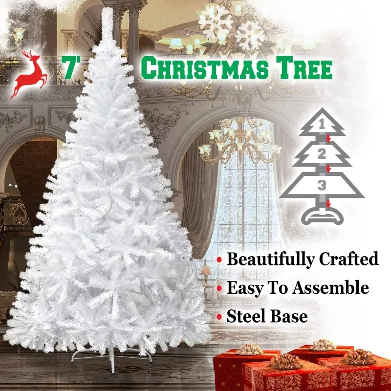 

Sunrise 7' Artificial Classic Pine Christmas Tree with Metal Stand (White) tree christmas decoration