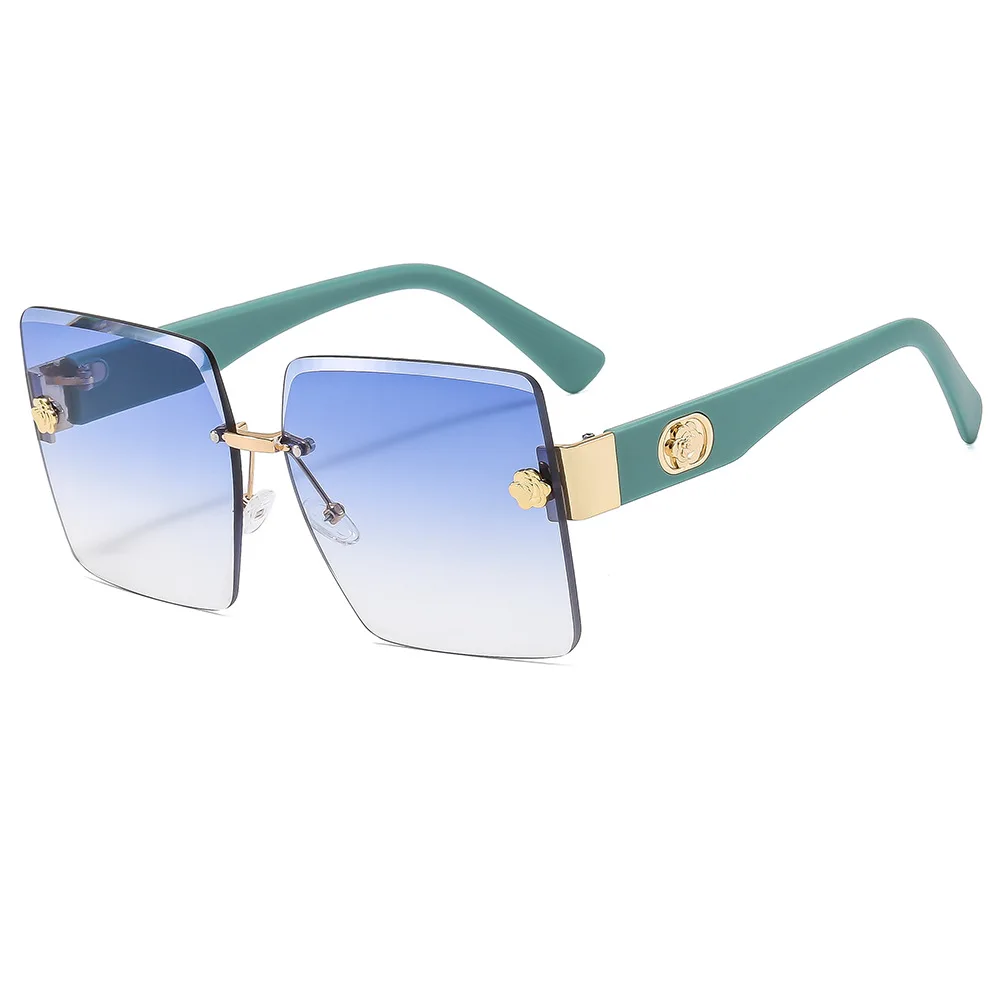 

Fashion Polygon Square Sunglasse Women Vintage Flower Decoration Ocean Gradient Lens Eyewear Shades UV400 Rimless Sun Glasses