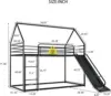 Twin Over Twin Bunk Bed with Slide, Junior House Low Bunk Bed Metal Bunkbeds with Ladder and Full-Length Guardrail for Girl, 2