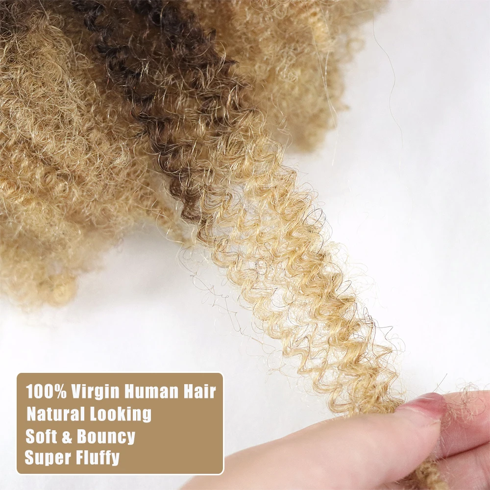 Ombre Blonde Afro Kinky Curly Bulk Human Hair for Braiding Brown Crochet Braiding Hair Extensions Locks for Braids No Weft