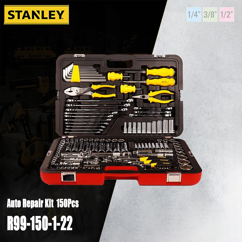 

Stanley R99-150-1-22 150pcs Induatrial Mechanic Car Repair Set Wrench Ratchet Socket CR-V Precision Forging for Machinist