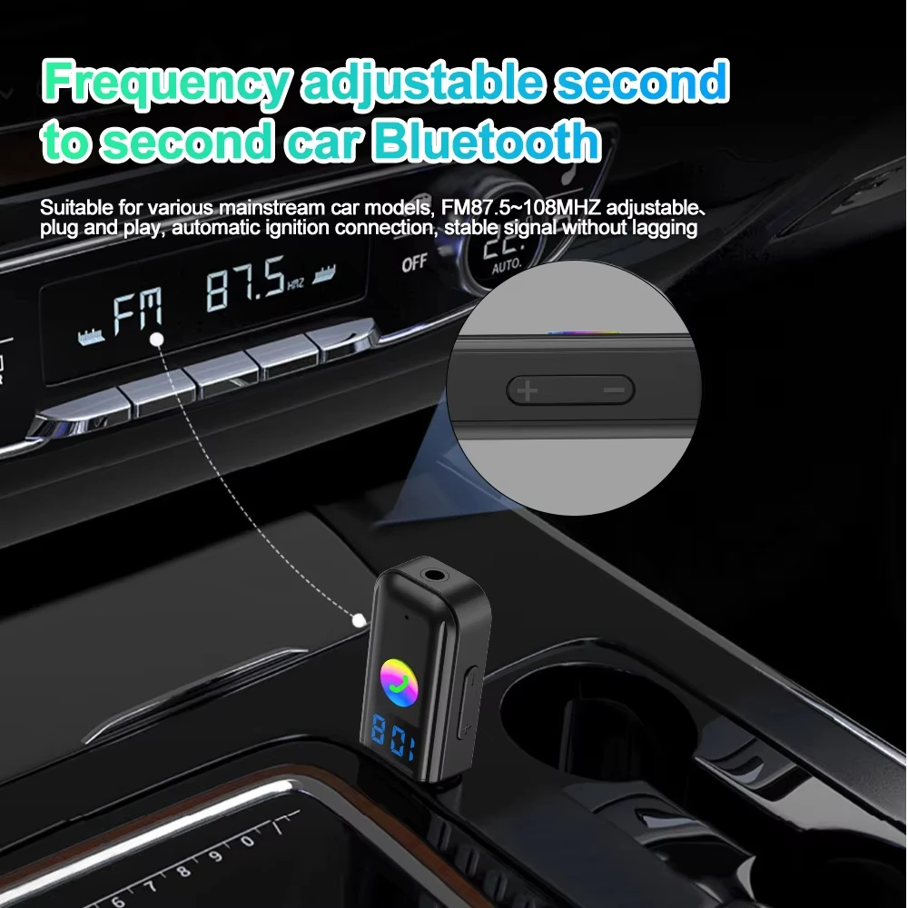 Bluetooth audio receiver Bluetooth 5.4 Audio Receiver Transmitter AUX USB Audio adapter LED Dispaly FM Wireless Adapter for Car TV Speakers PC
