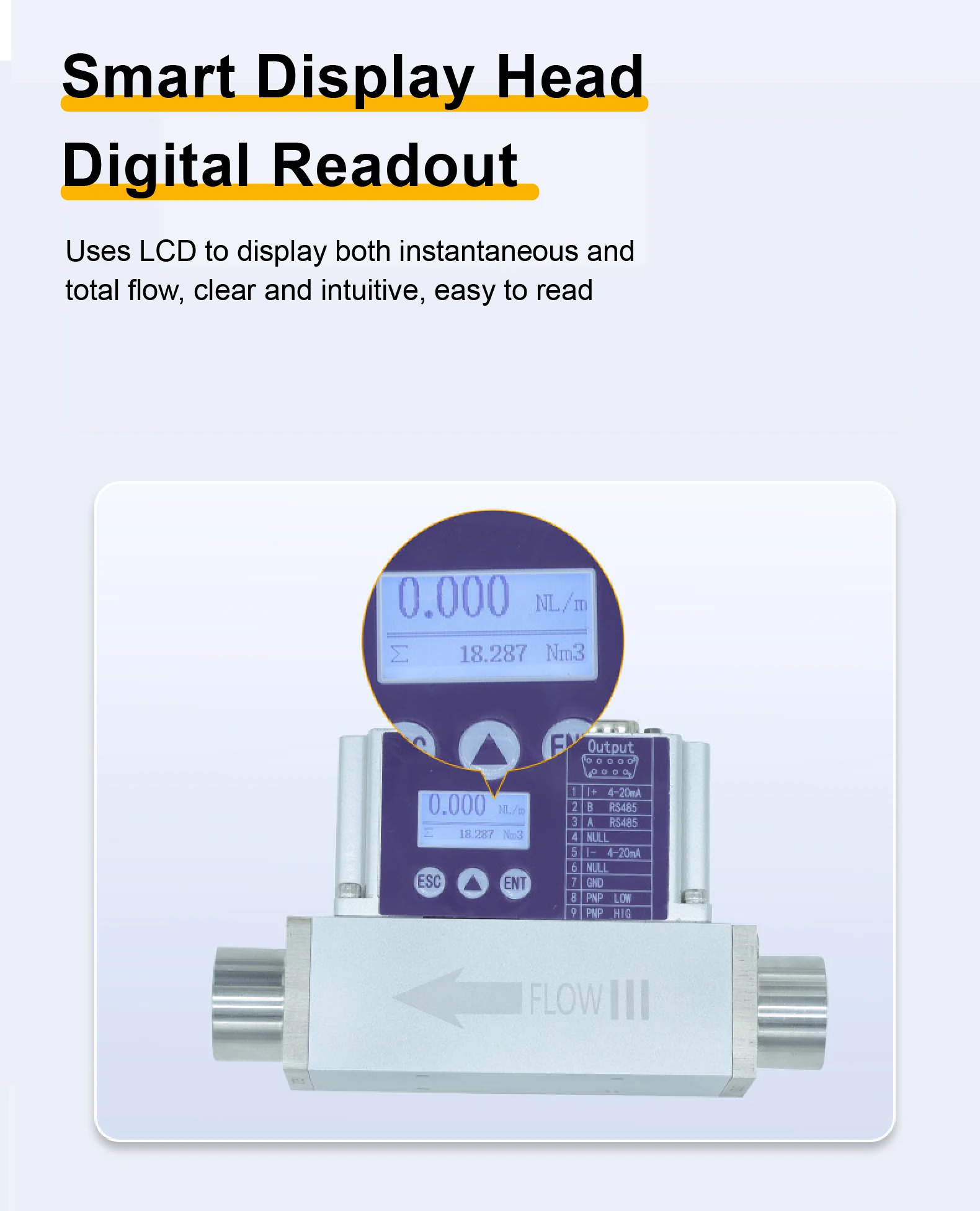 MEMS Thermal Gas Flow Meter LCD Display for Compressed Air Nitrogen Oxygen Monit
