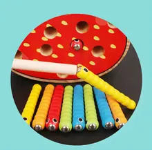 

Magnetic Fish Rod Fishing Toy Bugs Accessories Wooden Caterpillar 20PCS Kids Magnet Fishing Games for 1 year baby Fishing Toys
