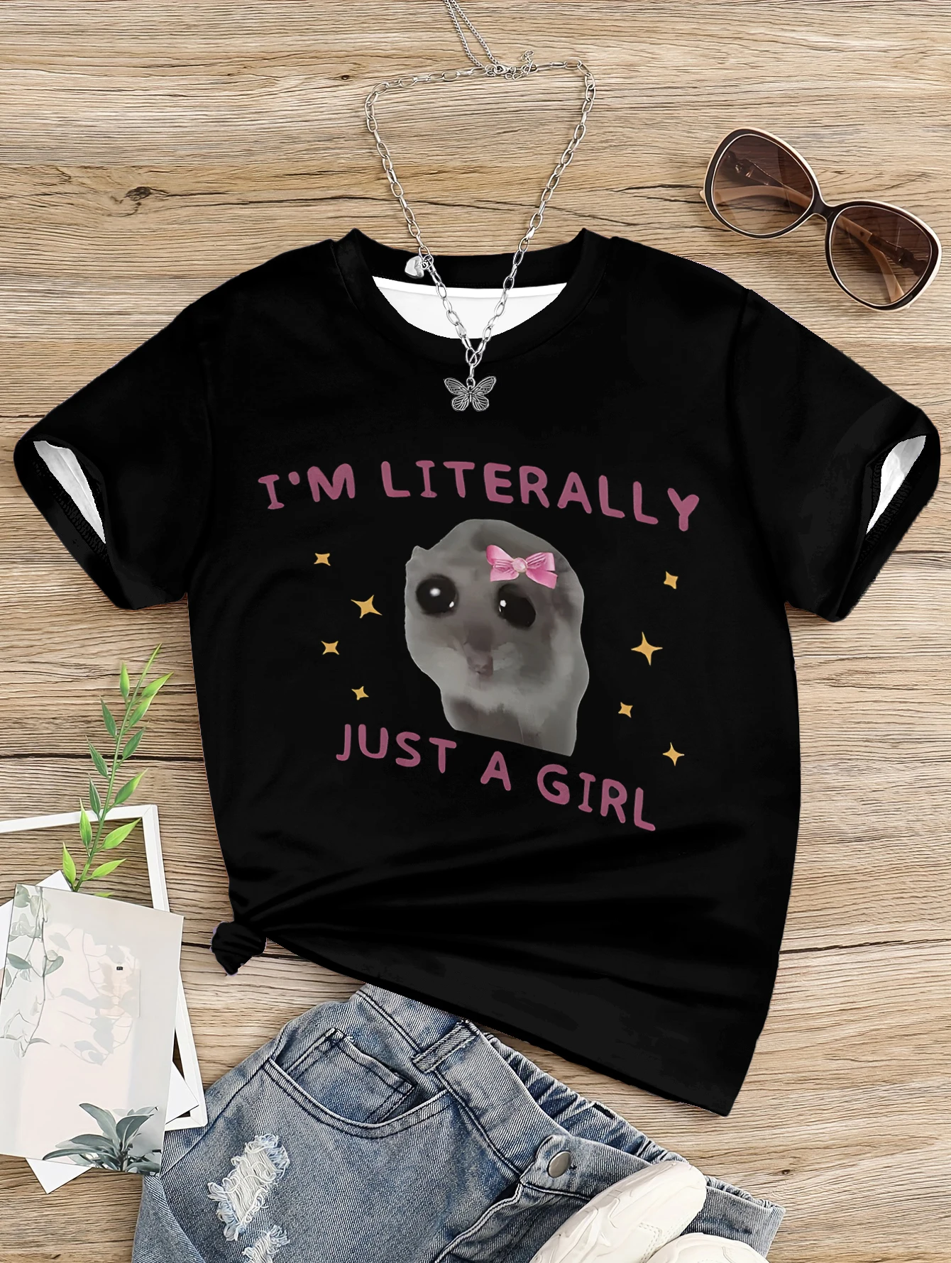 Clothes Child Girl Kids Cute Sad Hamster Clothes for Girls T-shirts Children T-shirt 2024 Girl Summer Children's Clothing Top 2