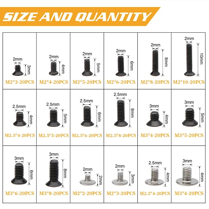 360PCS Flat Head Screws Replacement Kit M2 M2.5 M3 Machine Screws for Dell Sony IBM HP Lenovo Notebooks and Laptops