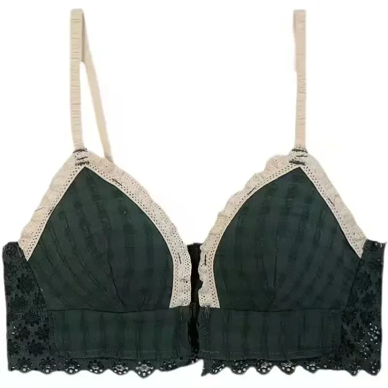 2024New Front Button Underwear Women Small Chest Gathering Without Underwire Big Chest Small Gathering Bra Thin French Bra Women