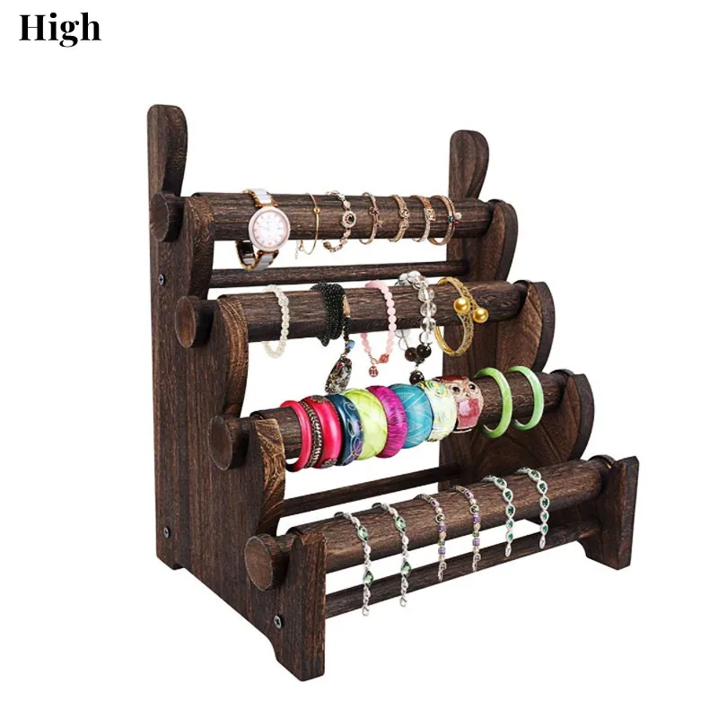 Wooden 4 Tier Jewelry Display Bracelet Bangle Scrunchie Holder Stand for Store and Home Organization