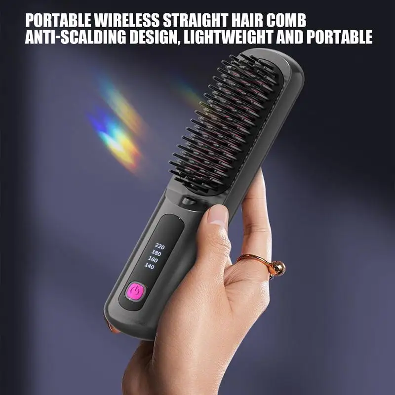 Cordless Hair Straightener Portable Straightening Comb 4 Levels Adjustable Rechargeable Fast Heating Straightener for Home