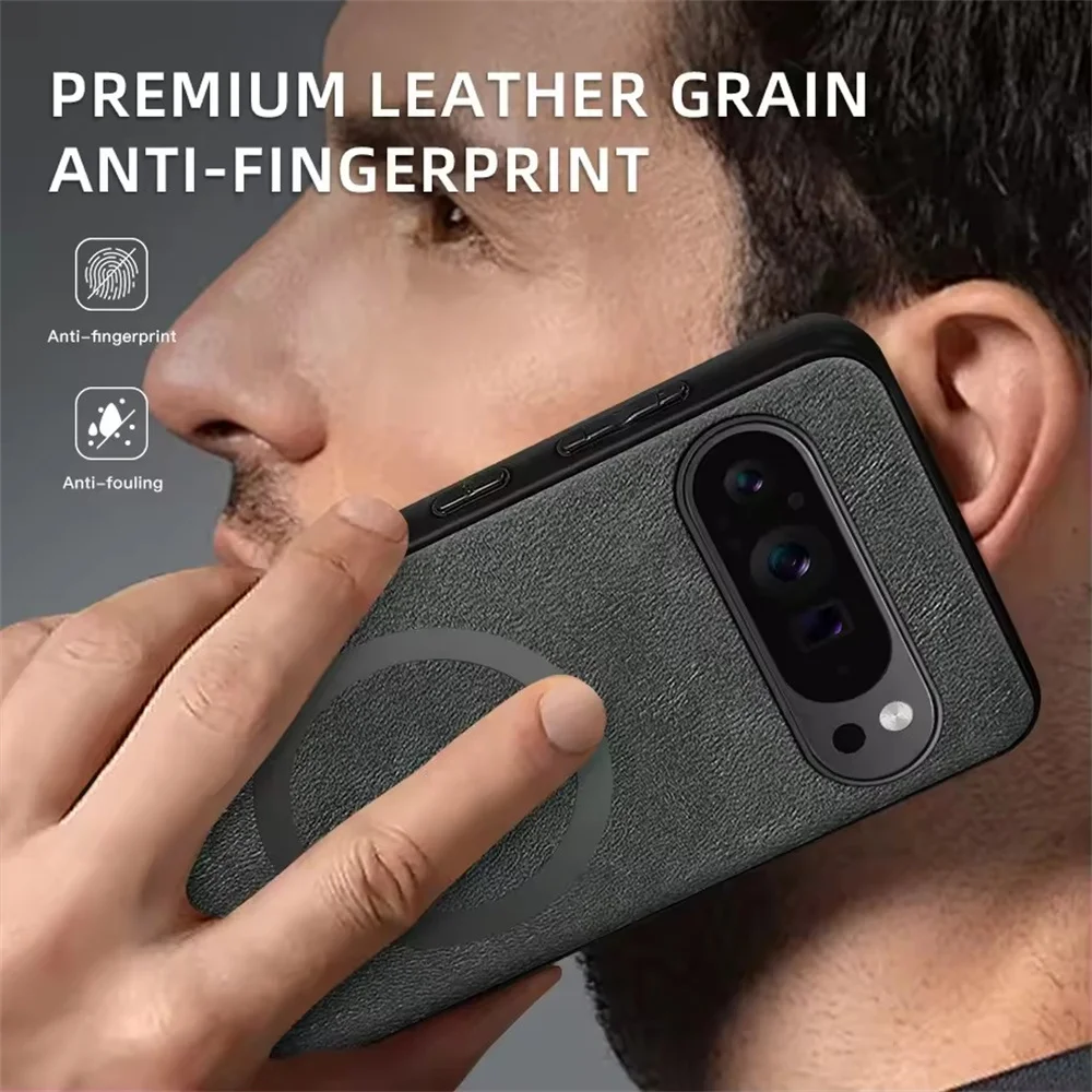 Magnetic Leather Shockproof Phone Case with Magsafe Charging Compatibility