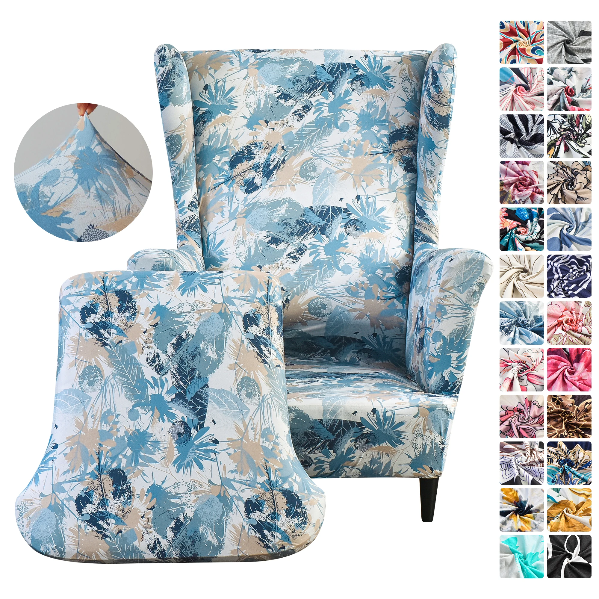 

2 Piece Stretch Wing Chair Covers Spandex Slipcovers Non-Slip Furniture Protector for Living Room Wingback Chairs