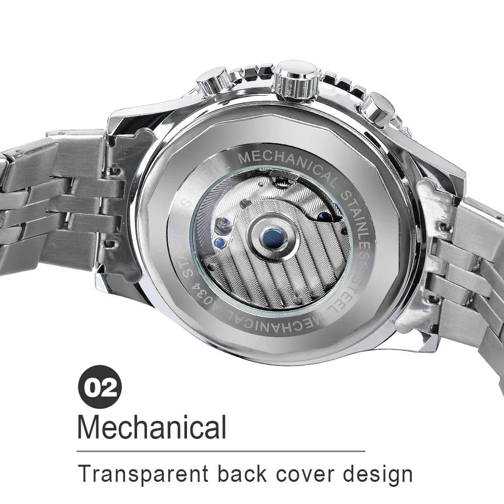 JARAGAR JAR034 Men Automatic Mechanical Watch Fashion Tourbillon TFN Blue Dial Date Display Stainless Steel Military Sport Clock