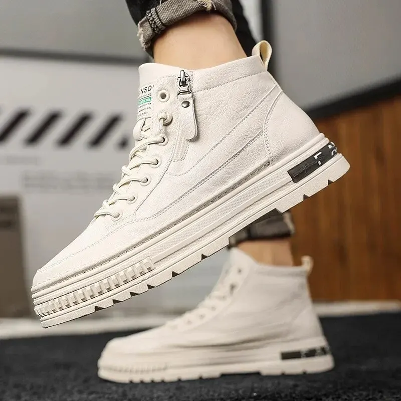 Autumn/winter Outdoor Thick-soled White Shoes For Teenagers Students High-top Casual Workwear Boots