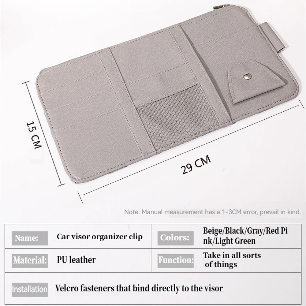 Car Sun Visor Organizer Sunshade Storage Bag PU Leather Multi-Pocket Net Zipper Car Sun Visor Organizer Sunglasses Holder for Car Interior Accessories