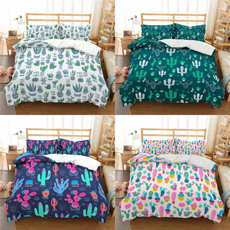 

Cactus Print Polyester Bedding Sets Child Kids Covers Boys Bed Linen Set for Teens king size bedding set