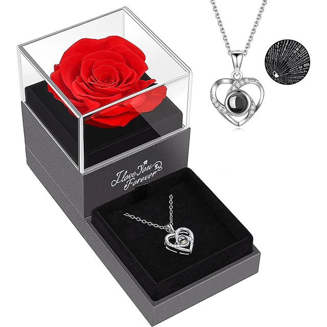 Rosa reale stabilizzata con collana ti amo 100 lingue scatola di gioielli per  regali di fiori di rosa incantati per regali di natale per le donne della  mamma - AliExpress