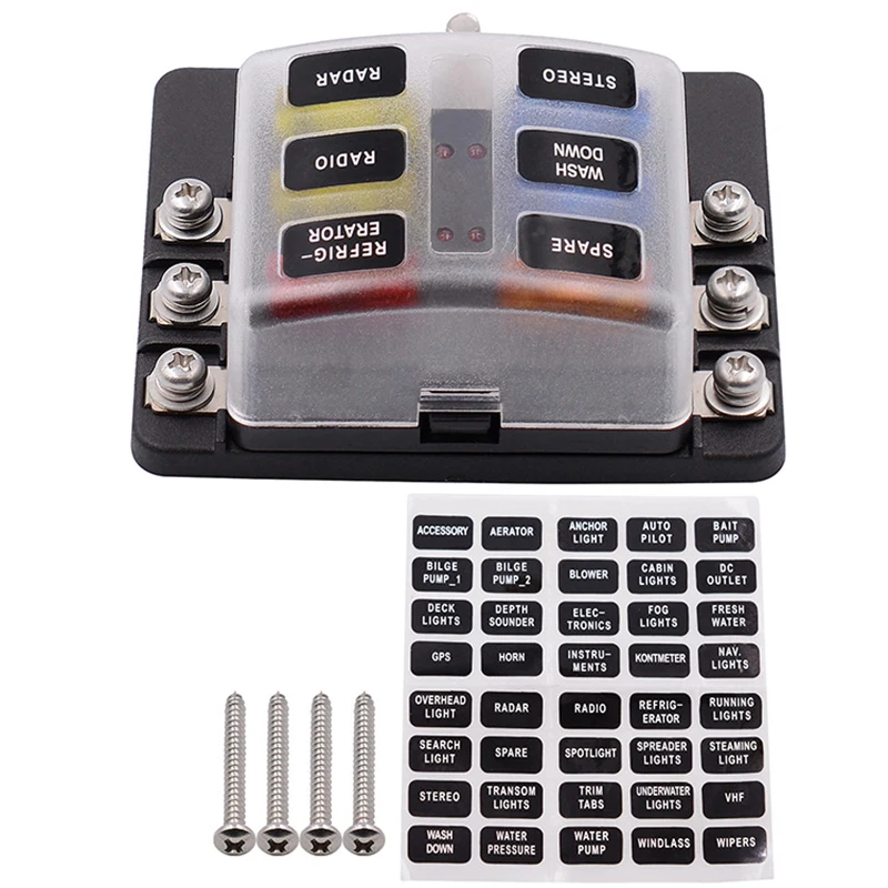 12V 24V Blade fuse box holder 6 Ways Modified Fuse Box Terminal Block with LED Warning Light for Car Boat Marine Trike
