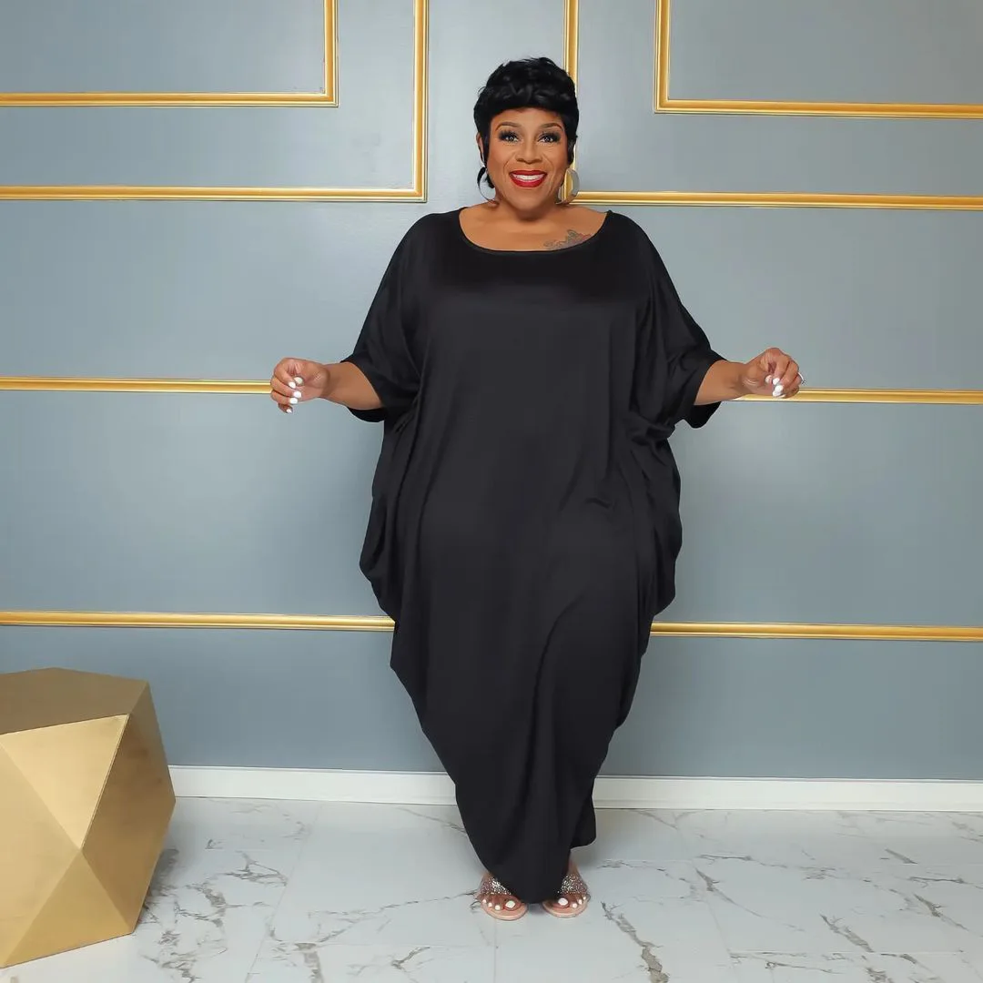 Plus Size Wide Dress For Women Solid Maxi Fashion Elegant Outfit Casual Luxury Long Loose Robe 2023 Spring Evening Party Dress