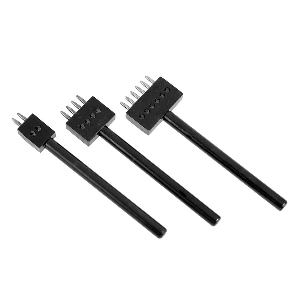 3pcs Leather Hole Punches Row Circular Cut Hole Stitched Spacing 5mm 2/4/6 Prong Leather Punch Craft Tools