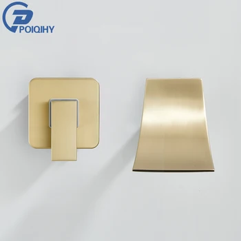 POIQIHY Brushed Golden ก๊อกน้ําอ่างล้างหน้าเดี่ยวห้องน้ําอ่างล้างหน้าแตะน้ําตก Spout ก๊อกน้ําอาบน้ําปกปิดวาล์วอาบน้ํา 1