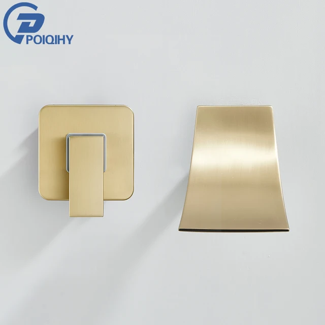 POIQIHY Brushed Golden ก๊อกน้ําอ่างล้างหน้าเดี่ยวห้องน้ําอ่างล้างหน้าแตะน้ําตก Spout ก๊อกน้ําอาบน้ําปกปิดวาล์วอาบน้ํา 1