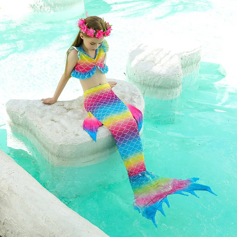 Swimming Mermaid Tail Kids Girls Costume Cosplay Children Swimsuit Fantasy Beach Bikini Can Add Monofin Fin anime maid outfit