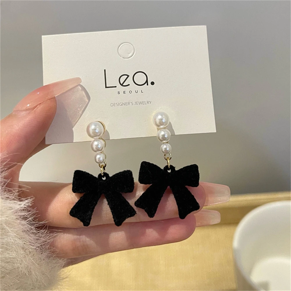 Lindo brinco de pérola para mulheres, jóias de orelha, laço, geométrico, Eardrop, festa de casamento, presente para menina, moda