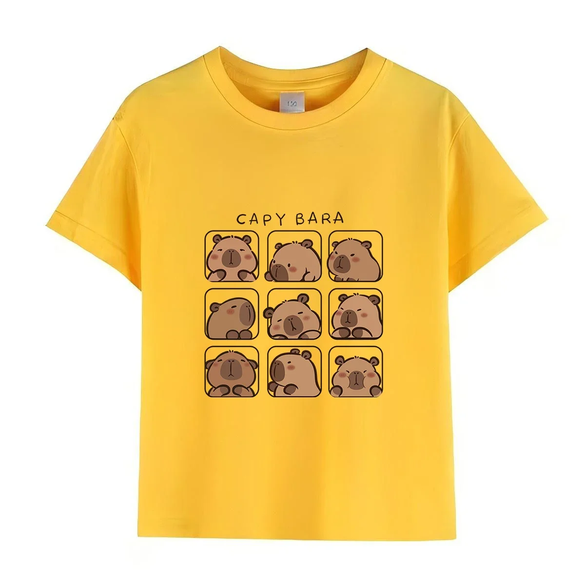 Capybara Kids Summer Cartoon Print 100% Cotton Short Sleeve Crewneck Casual Girls' Fashion Tee