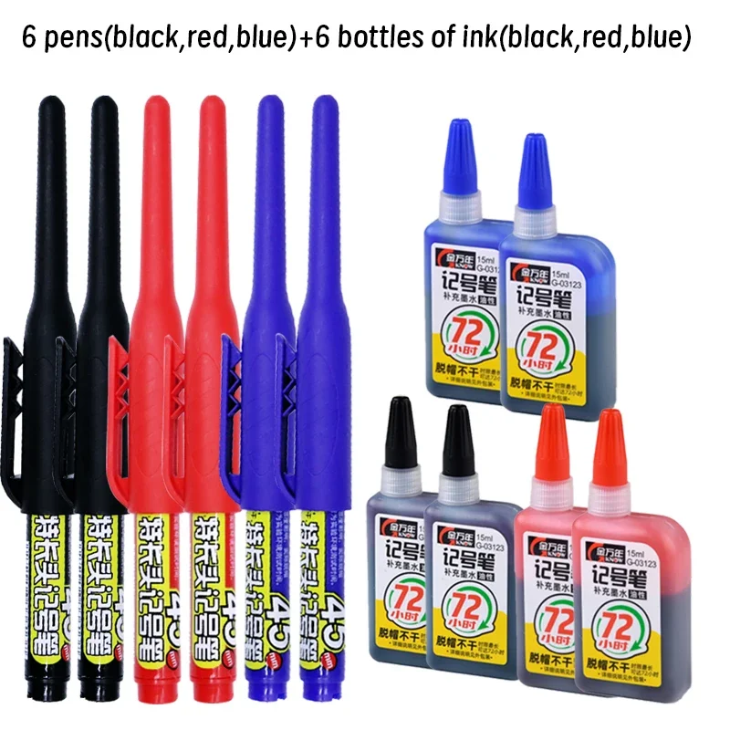 Waterproof Long Nib Deep Hole Marker Pen for Woodworking - Black/Blue/Red Ink