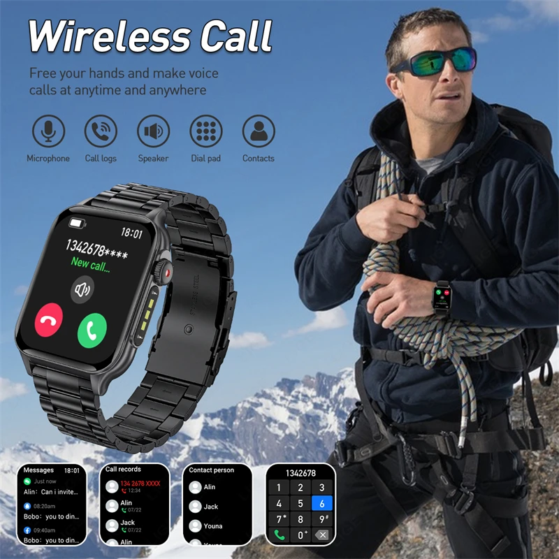 New 1.96"Smart Watches Men Women LED Flashlight 3ATM Waterproof Sport Watch Fitness Tracker Heart Rate Monitoring Smartwatch Man