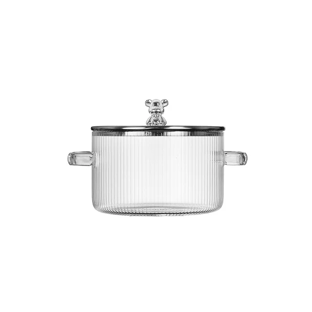 1Pcs Household Glass Saucepan for Cooking Double Ear Glass Soup Pot Noodle Bowl Cookwares with Tops Small Bear Cooking Pots Set - Image 3