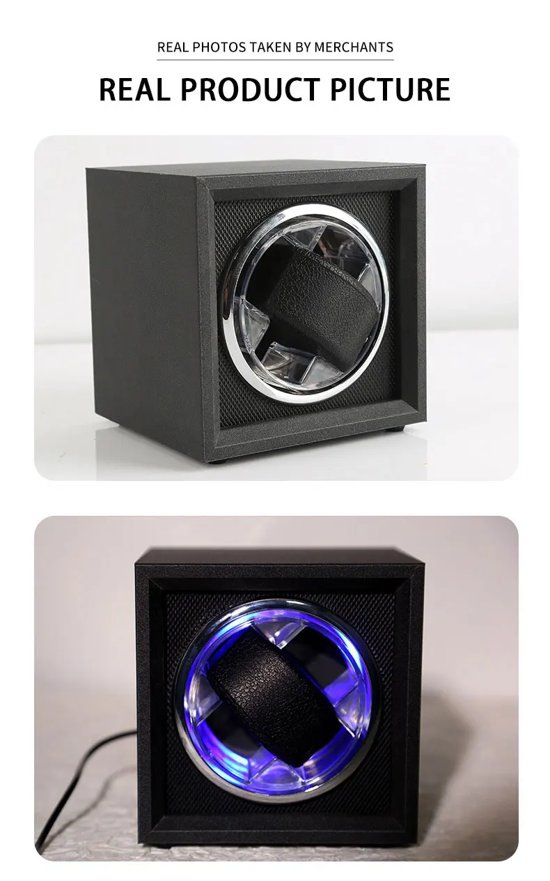 Matte black automatic watch winder box with Mabuchi motor and single-slot design