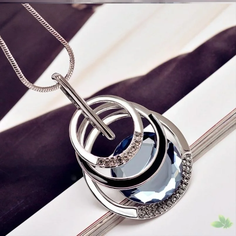 Vintage Geometrische Lange Halsketten & Anhänger Für Frauen Mode Kristall Halskette Weibliche Boho Silber Farbe Schmuck Bijoux 2022 – Detail 4