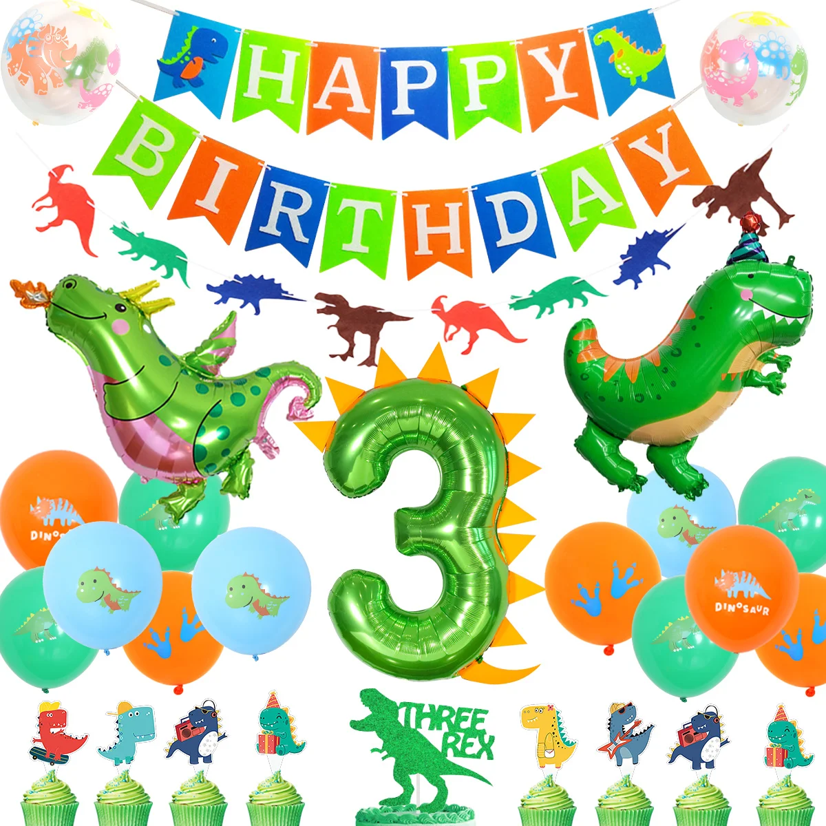 

Dinosaur 3rd Birthday Decorations Three Rex Cake Topper Number 3 Dinosaur Foil Balloon Happy Birthday Banner for 3 Year Old Kids